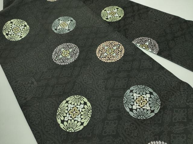 平和屋着物■極上　九寸名古屋帯　唐織　正倉院花丸文　黒地　金糸　逸品　DZAA7218kh5