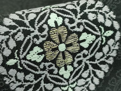 平和屋着物■極上　九寸名古屋帯　唐織　正倉院花丸文　黒地　金糸　逸品　DZAA7218kh5