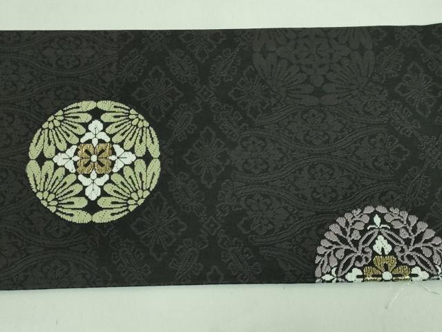 平和屋着物■極上　九寸名古屋帯　唐織　正倉院花丸文　黒地　金糸　逸品　DZAA7218kh5