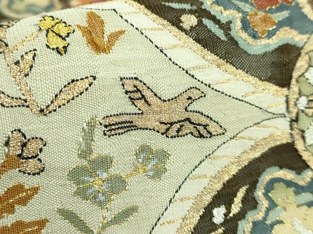 平和屋本店■最高級　明綴れ　全通柄袋帯　正倉院花鳥文　金銀糸　逸品　DZAA7236kh5