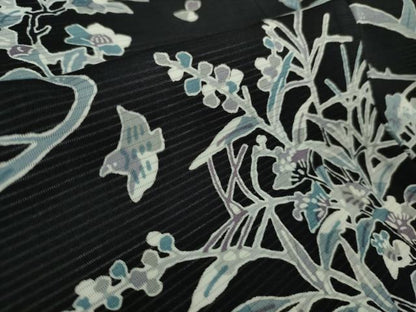平和屋着物＊極上 夏物 小紋 絽 型染 風景舞鳥花文 濃藍色地 逸品 未使用 DZAA7251kh5