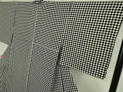 平和屋着物■極上　池田重子コレクション　小紋　単衣　市松菱文　黒×白　逸品　未使用　DZAA7260kh5
