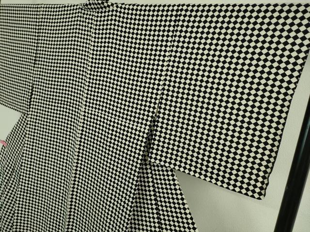 平和屋着物■極上　池田重子コレクション　小紋　単衣　市松菱文　黒×白　逸品　未使用　DZAA7260kh5