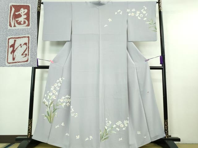 平和屋着物●極上　京加賀友禅　松本健一　訪問着　胡蝶蘭　藤色地　逸品　DZAA7267kh6