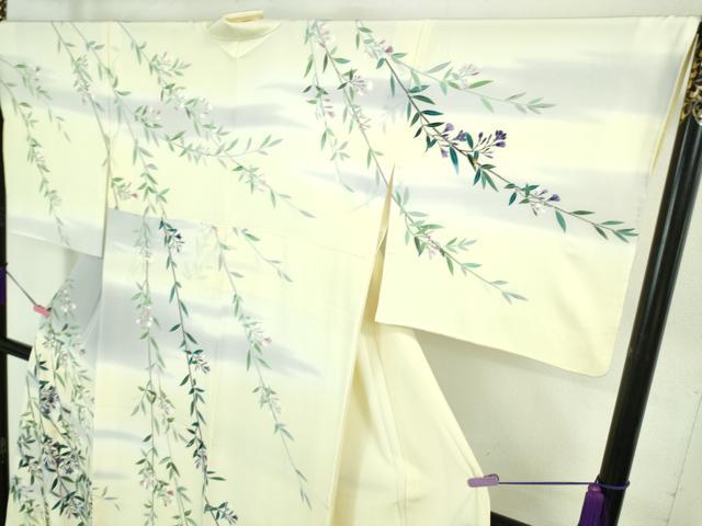 平和屋本店■極上　十日町　加賀草木友禅の第一人者　田村哲彦　訪問着　枝垂れ草花文　鳥の子色地　暈し染め　逸品　DZAA7274kh5