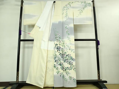 平和屋本店■極上　十日町　加賀草木友禅の第一人者　田村哲彦　訪問着　枝垂れ草花文　鳥の子色地　暈し染め　逸品　DZAA7274kh5