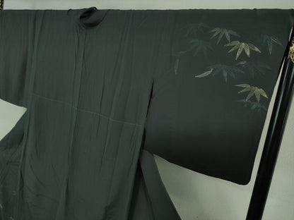 平和屋着物■極上　ファッションデザイナー　コシノジュンコ　訪問着　単衣　刺繍　笹竹文　褐色地　金糸　逸品　DZAA7279kh5