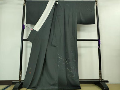 平和屋着物■極上　ファッションデザイナー　コシノジュンコ　訪問着　単衣　刺繍　笹竹文　褐色地　金糸　逸品　DZAA7279kh5