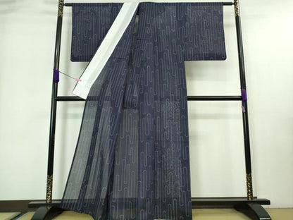 平和屋着物＊極上 夏物 本塩沢 夏塩沢 壺垂れ 鉄紺色地 証紙付き 逸品 DZAA7287kh5