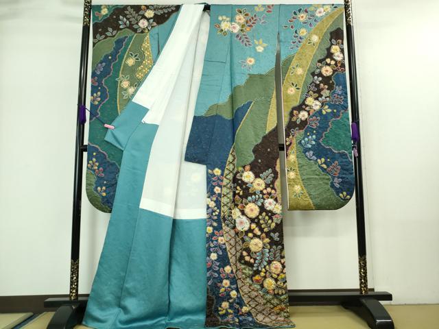 平和屋本店■極上　越後十日町の一流染匠　桐屋・翠山工房　振袖　辻が花　金通し地　逸品　DZAA7289kh5