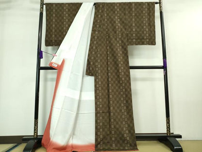 平和屋着物●極上　結城眞綿紬　80亀甲　藤貫謹製　市松花間道　証紙付き　逸品　未使用　DZAA7290kh5