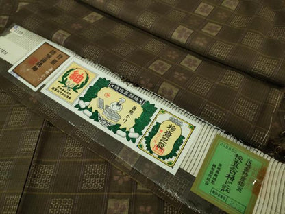 平和屋着物●極上　結城眞綿紬　80亀甲　藤貫謹製　市松花間道　証紙付き　逸品　未使用　DZAA7290kh5