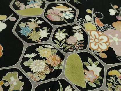 平和屋着物■極上　訪問着　友禅　駒刺繍　宝尽くし　松竹梅　黒地　金彩　逸品　未使用　DZAA7304kh5