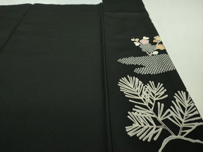 平和屋着物■極上　訪問着　友禅　駒刺繍　宝尽くし　松竹梅　黒地　金彩　逸品　未使用　DZAA7304kh5