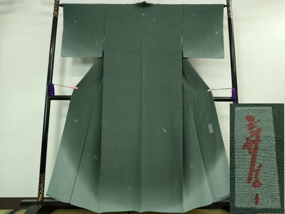 平和屋着物■極上　世界的人形師 辻村寿三郎　ジュサブロー　訪問着　刺繍　舞桜　御召茶色地　暈し染め　金彩　縮緬地　逸品　DZAA7317kh5