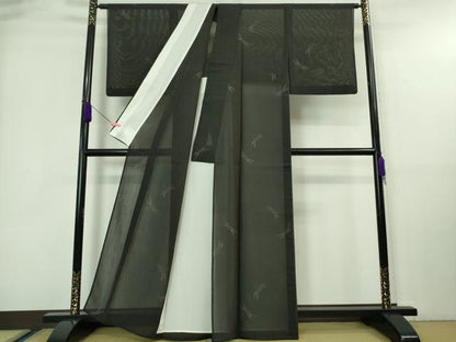 平和屋着物■極上　夏物　結城紬　夏結城　100亀甲　飛び亀甲柄　蜻蛉　トンボ　蝉色地　逸品　DZAA7326kh5