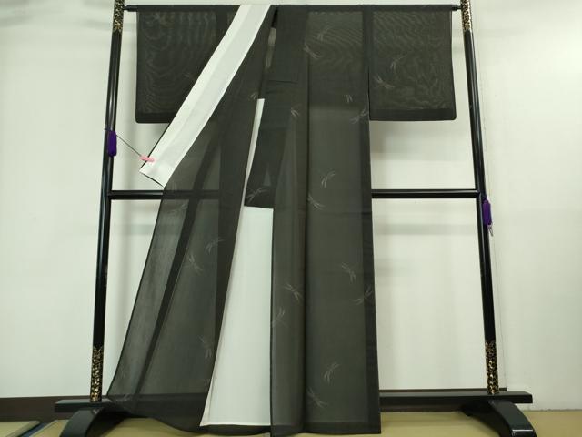 平和屋着物■極上　夏物　結城紬　夏結城　100亀甲　飛び亀甲柄　蜻蛉　トンボ　蝉色地　逸品　DZAA7326kh5