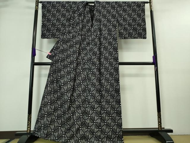 平和屋着物■極上　久留米絣　単衣　綿　麻の葉　格子　紺色地　逸品　DZAA7355kh5