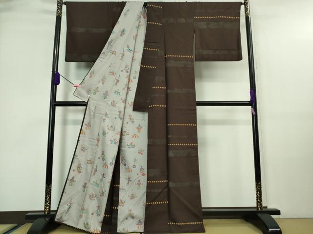 平和屋本店■極上　訪問着　お召地　紗袷　ピエロ　サーカス　黒鳶色地　さが美扱い　逸品　DZAA7357kh5