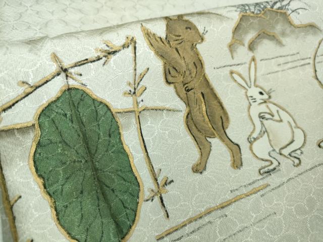 平和屋着物●極上 訪問着 紗袷 鳥獣戯画 手描き 蝉色地 金彩 反端付き 逸品 DZAA7359kh5