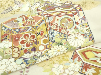 平和屋本店■極上　訪問着　駒刺繍　貝桶吉祥花文　桜色地　金彩　逸品　未使用　DZAA7368kh5