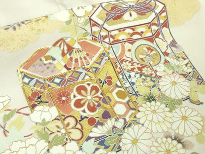 平和屋本店■極上　訪問着　駒刺繍　貝桶吉祥花文　桜色地　金彩　逸品　未使用　DZAA7368kh5