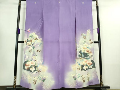 平和屋着物■極上　アンティーク　大正ロマン　振袖　単衣　刺繍　渡橋花文　暈し染め　銀糸　逸品　DZAA7375kh5