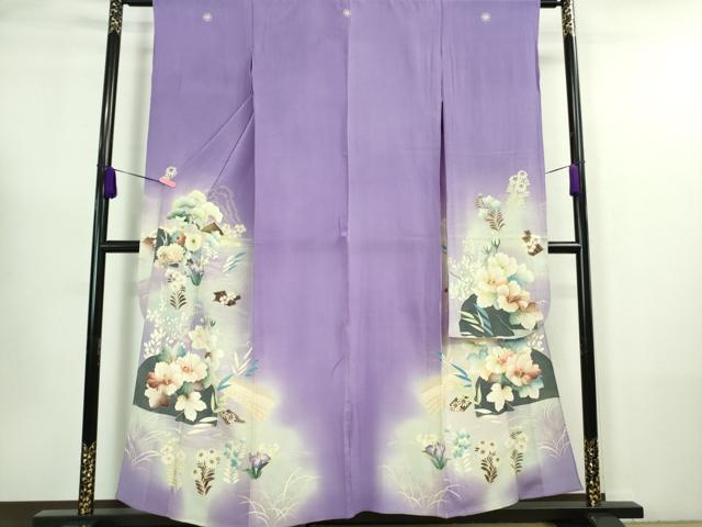 平和屋着物■極上　アンティーク　大正ロマン　振袖　単衣　刺繍　渡橋花文　暈し染め　銀糸　逸品　DZAA7375kh5