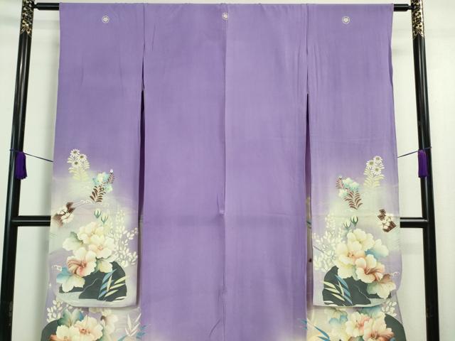平和屋着物■極上　アンティーク　大正ロマン　振袖　単衣　刺繍　渡橋花文　暈し染め　銀糸　逸品　DZAA7375kh5