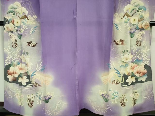 平和屋着物■極上　アンティーク　大正ロマン　振袖　単衣　刺繍　渡橋花文　暈し染め　銀糸　逸品　DZAA7375kh5
