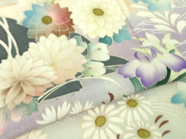 平和屋着物■極上　アンティーク　大正ロマン　振袖　単衣　刺繍　渡橋花文　暈し染め　銀糸　逸品　DZAA7375kh5