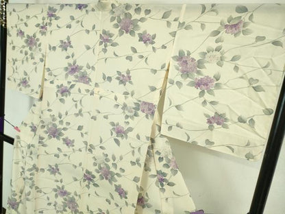 平和屋着物■極上　夏物　小紋　絽　紫陽花　あじさい　象牙色地　逸品　DZAA7388kh5