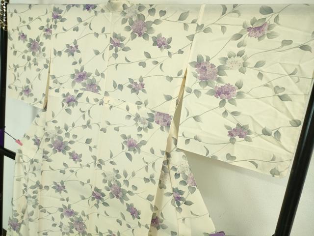 平和屋着物■極上　夏物　小紋　絽　紫陽花　あじさい　象牙色地　逸品　DZAA7388kh5