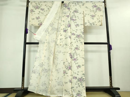 平和屋着物■極上　夏物　小紋　絽　紫陽花　あじさい　象牙色地　逸品　DZAA7388kh5