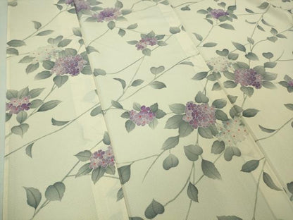 平和屋着物■極上　夏物　小紋　絽　紫陽花　あじさい　象牙色地　逸品　DZAA7388kh5