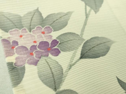 平和屋着物■極上　夏物　小紋　絽　紫陽花　あじさい　象牙色地　逸品　DZAA7388kh5