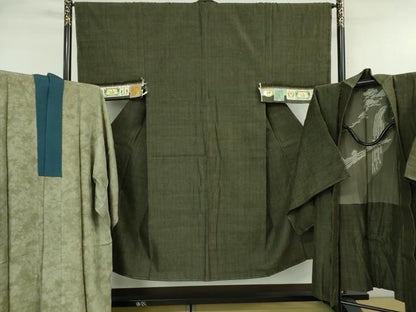 平和屋本店■極上　男性　本場結城紬　重要無形文化財 アンサンブル 長羽織 長襦袢(袷)　3点セット　証紙付き　逸品　未使用　DZAA7417kh5