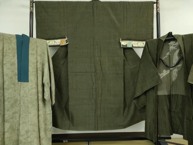 平和屋本店■極上　男性　本場結城紬　重要無形文化財 アンサンブル 長羽織 長襦袢(袷)　3点セット　証紙付き　逸品　未使用　DZAA7417kh5