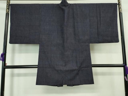 平和屋着物■極上　男性　本場結城紬　重要無形文化財　アンサンブル　長羽織　杢　濃藍色　逸品　DZAA7418kh5