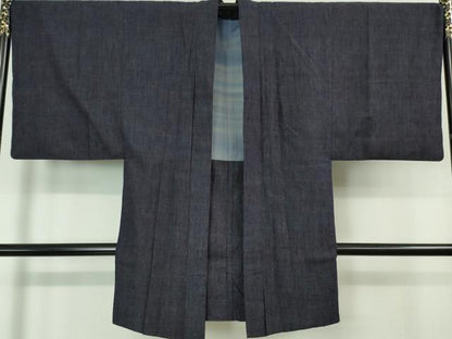 平和屋着物■極上　男性　本場結城紬　重要無形文化財　アンサンブル　長羽織　杢　濃藍色　逸品　DZAA7418kh5