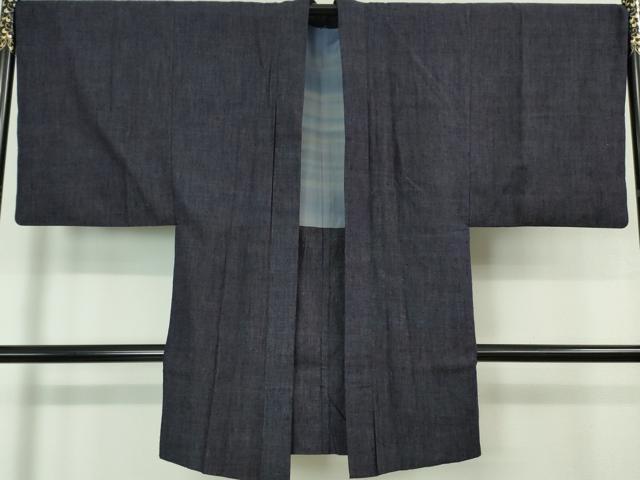 平和屋着物■極上　男性　本場結城紬　重要無形文化財　アンサンブル　長羽織　杢　濃藍色　逸品　DZAA7418kh5