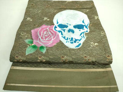 平和屋着物●極上 セミアンティーク 丸帯 骸骨 ガイコツ 薔薇 金糸 逸品 DZAA7422kh5