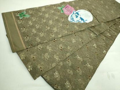 平和屋着物●極上 セミアンティーク 丸帯 骸骨 ガイコツ 薔薇 金糸 逸品 DZAA7422kh5