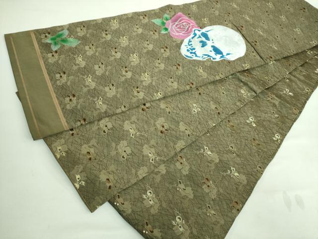 平和屋着物●極上 セミアンティーク 丸帯 骸骨 ガイコツ 薔薇 金糸 逸品 DZAA7422kh5