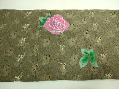 平和屋着物●極上 セミアンティーク 丸帯 骸骨 ガイコツ 薔薇 金糸 逸品 DZAA7422kh5