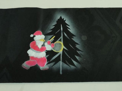 平和屋着物■極上　九寸名古屋帯　サンタクロース　クリスマス　天使　黒地　金銀彩　逸品　DZAA7424kh5