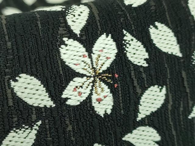 平和屋着物●極上　六通柄袋帯　唐織　舞桜　黒地　金糸　逸品　DZAA7428kh5