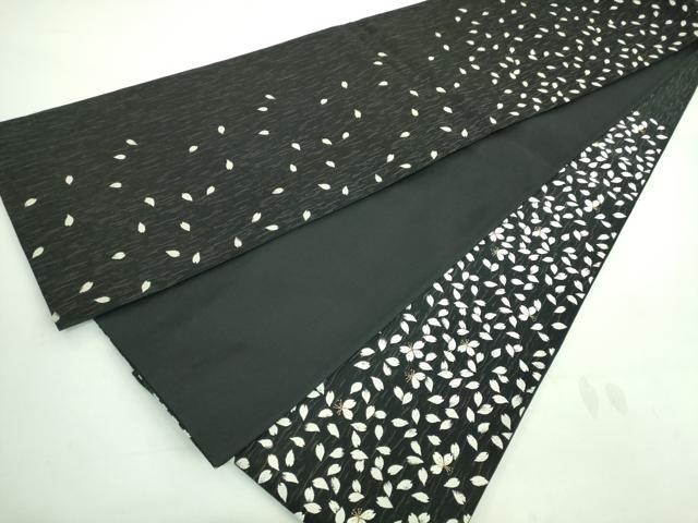平和屋着物●極上　六通柄袋帯　唐織　舞桜　黒地　金糸　逸品　DZAA7428kh5