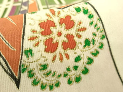 平和屋本店●希少　アンティーク　大正ロマン　だらり帯　芸姑　舞妓　人物花文　手描き　金彩　玉蜀黍色地　逸品　DZAA7444kh5