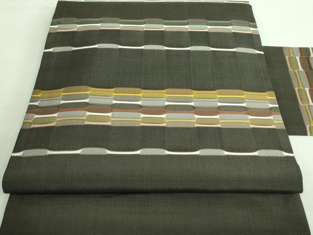 平和屋本店■極上　藤山千春　九寸名古屋帯　横段文　黒橡色地　逸品　DZAA7487kh5